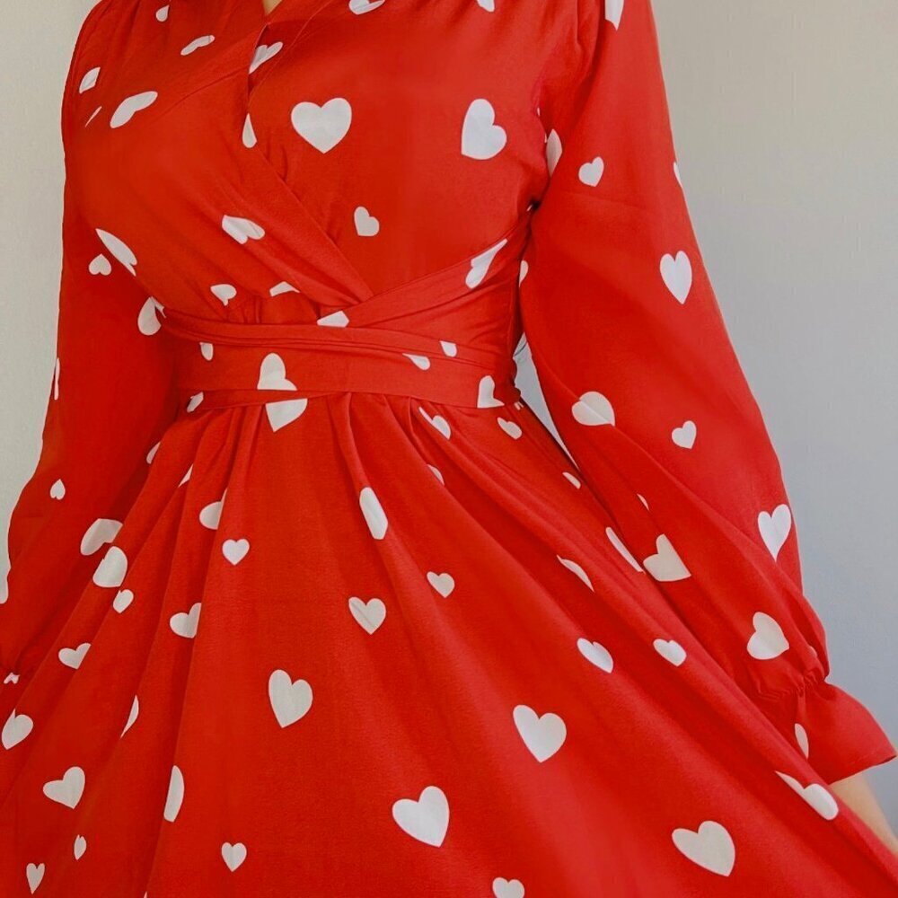Long Sleeve Red Heart Midi Dress - Picture 3 of 3